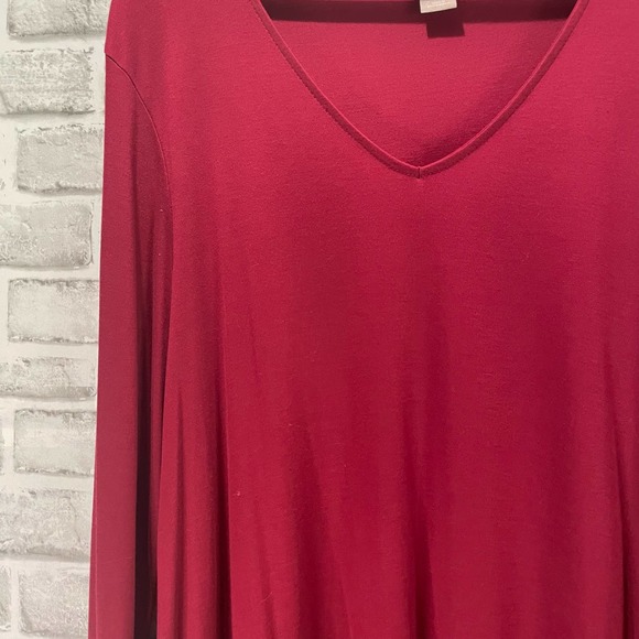 Chico’s Cranberry Burgundy Top T-Shirt 4 ( XXL ) V-Neck Asymmetrical Side Tie - Picture 3 of 13